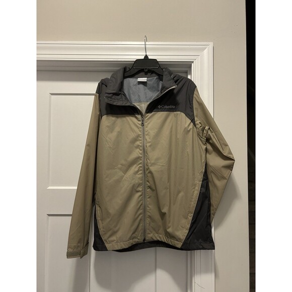 Columbia Glennaker Lake Windbreaker Jacket Men Medium Brown Gray Hoodie Full Zip - Picture 1 of 5
